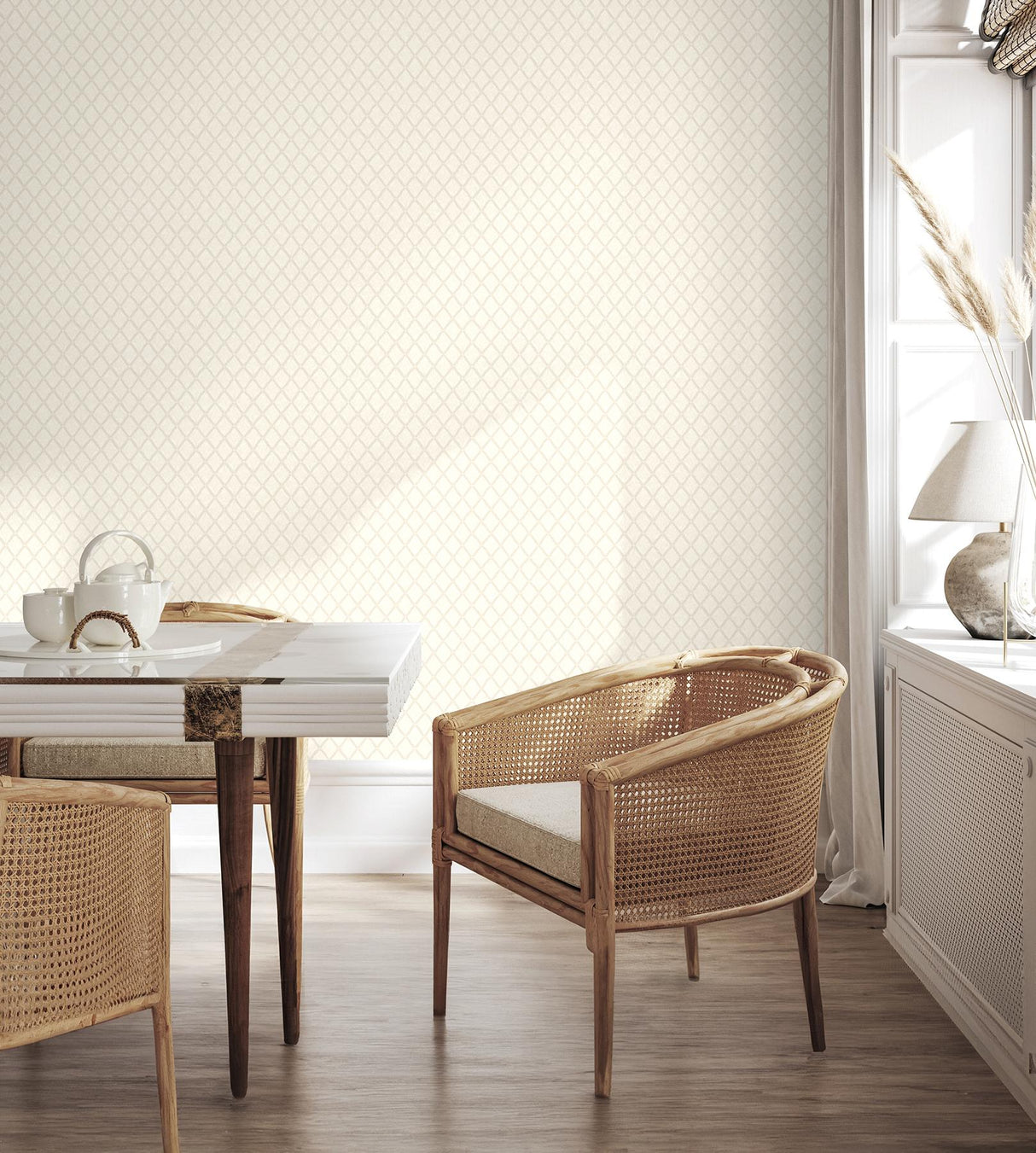 York Santina Eggshell Trellis Wallpaper
