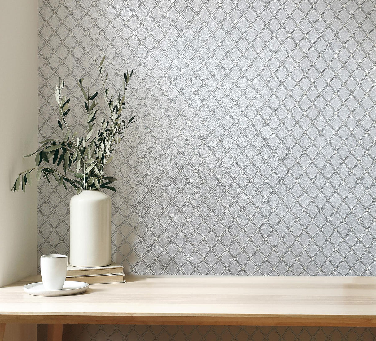 York Santina Natural & Grey Trellis Wallpaper