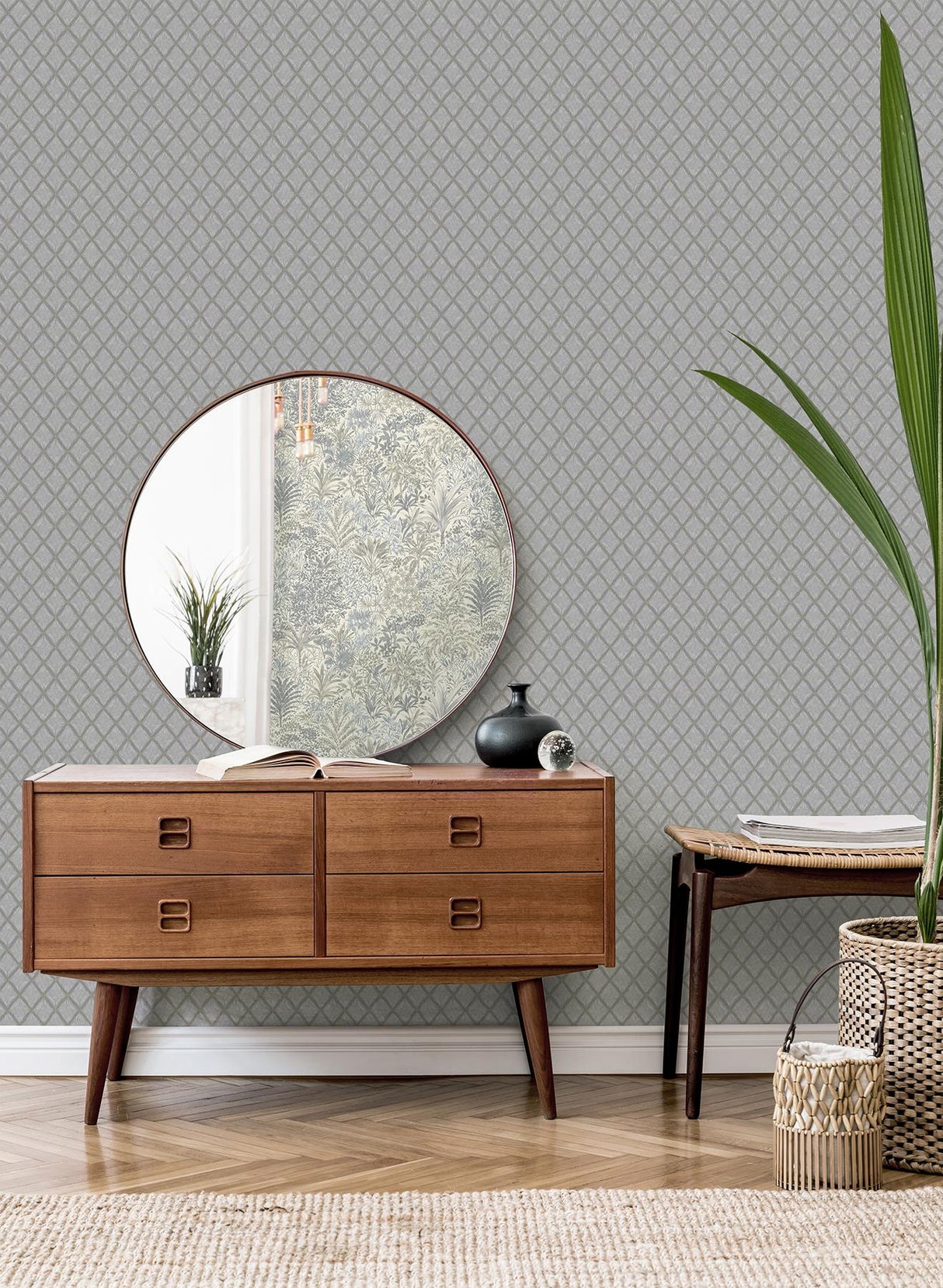 York Santina Natural & Grey Trellis Wallpaper