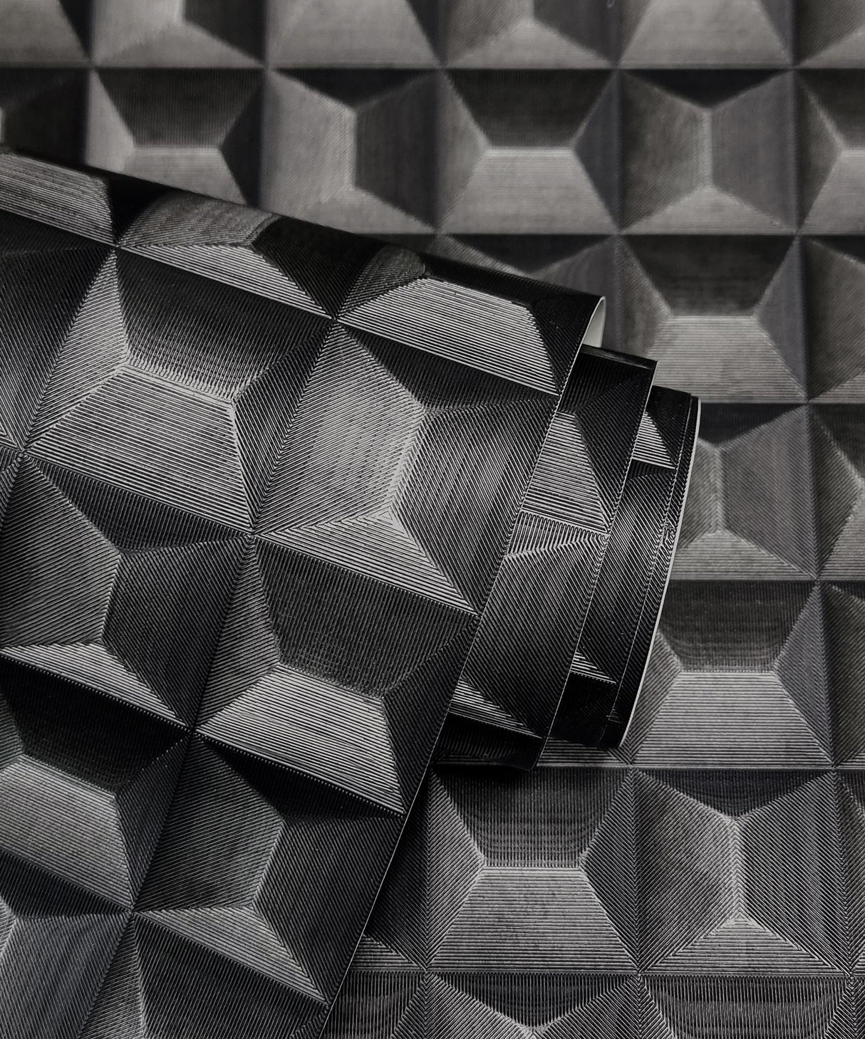 York Romero Black 3D Geometric Wallpaper