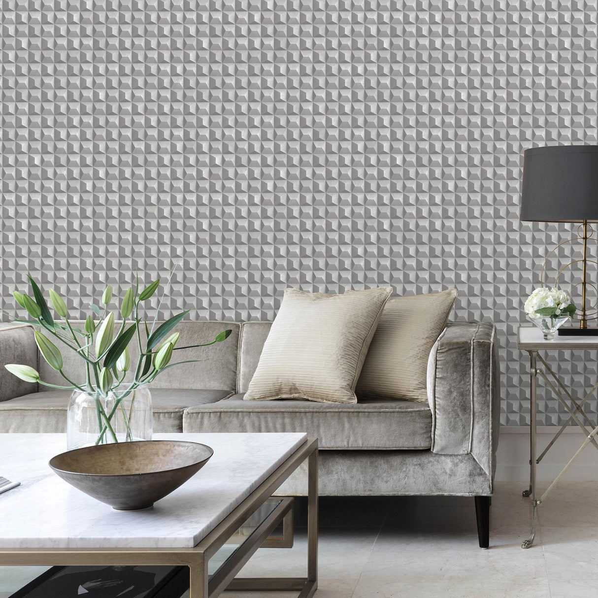 York Romero Grey 3D Geometric Wallpaper
