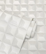 York Romero White 3D Geometric Wallpaper
