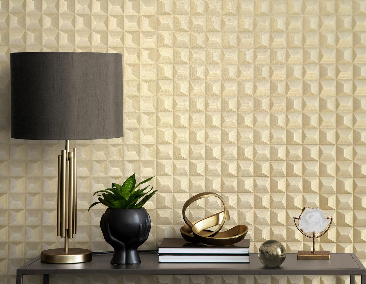 York Romero Gold 3D Geometric Wallpaper