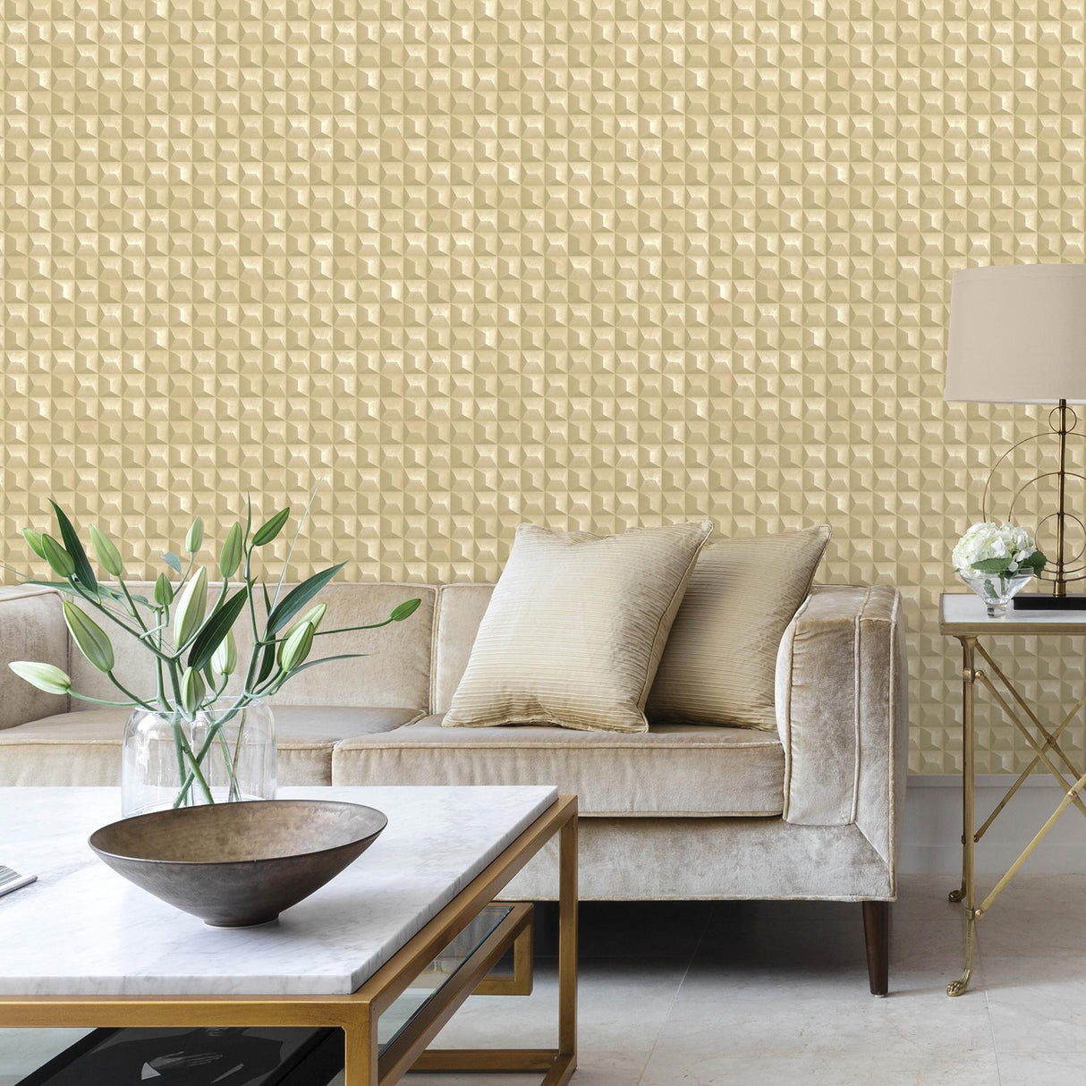 York Romero Gold 3D Geometric Wallpaper
