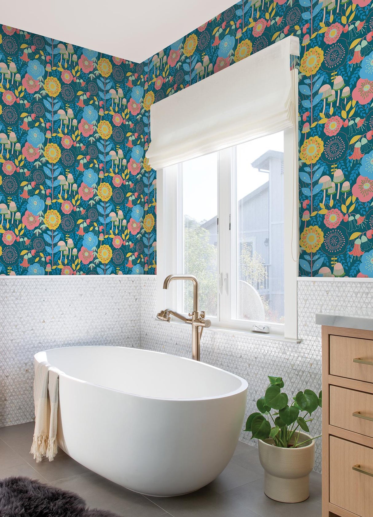 York Dream Garden Teal Peel & Stick Wallpaper