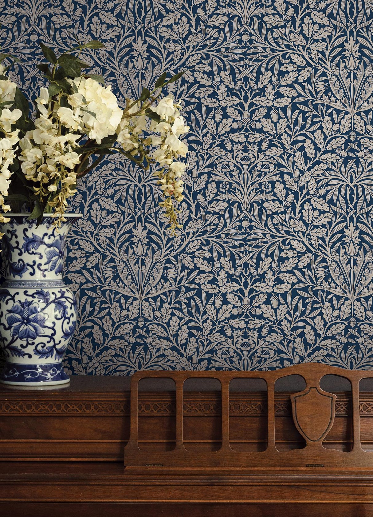 York Acorn Indigo Peel and Stick Wallpaper