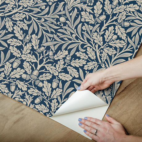 York Acorn Indigo Peel and Stick Wallpaper