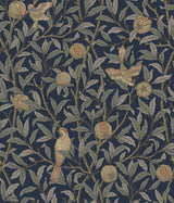 York Bird and Pomegranate Indigo Peel and Stick Wallpaper