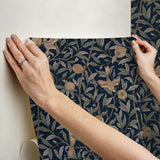 York Bird and Pomegranate Indigo Peel and Stick Wallpaper