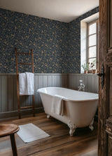 York Bird and Pomegranate Indigo Peel and Stick Wallpaper
