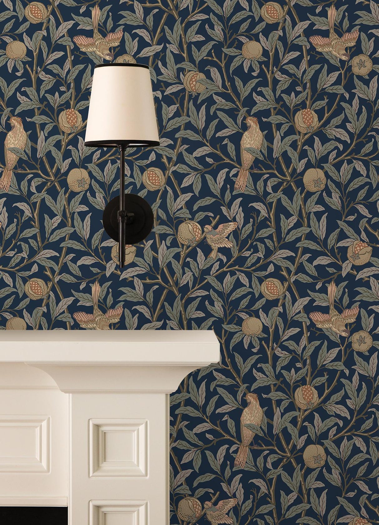 York Bird and Pomegranate Indigo Peel and Stick Wallpaper