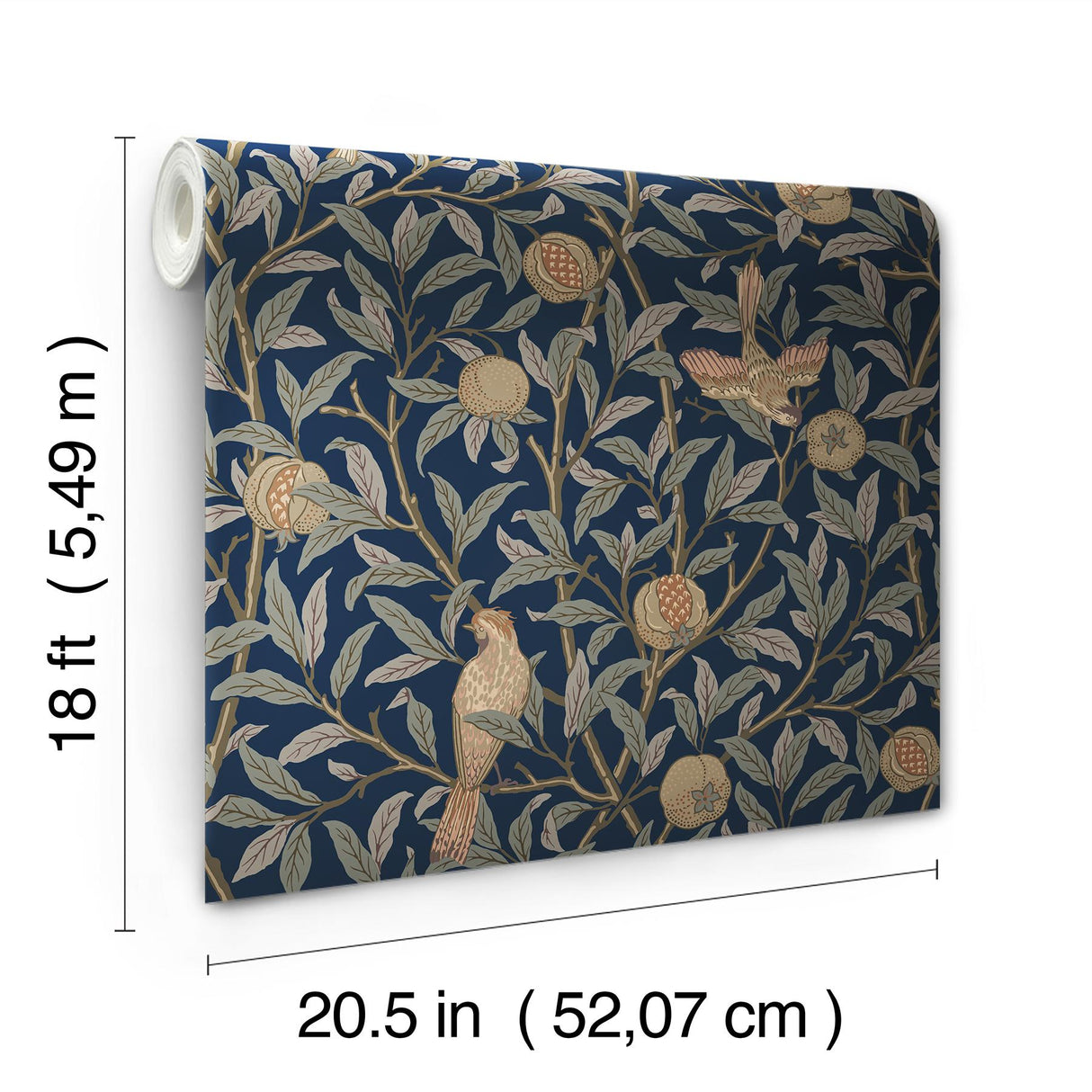 York Bird and Pomegranate Indigo Peel and Stick Wallpaper
