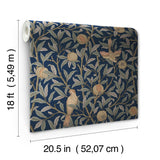 York Bird and Pomegranate Indigo Peel and Stick Wallpaper