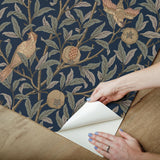 York Bird and Pomegranate Indigo Peel and Stick Wallpaper