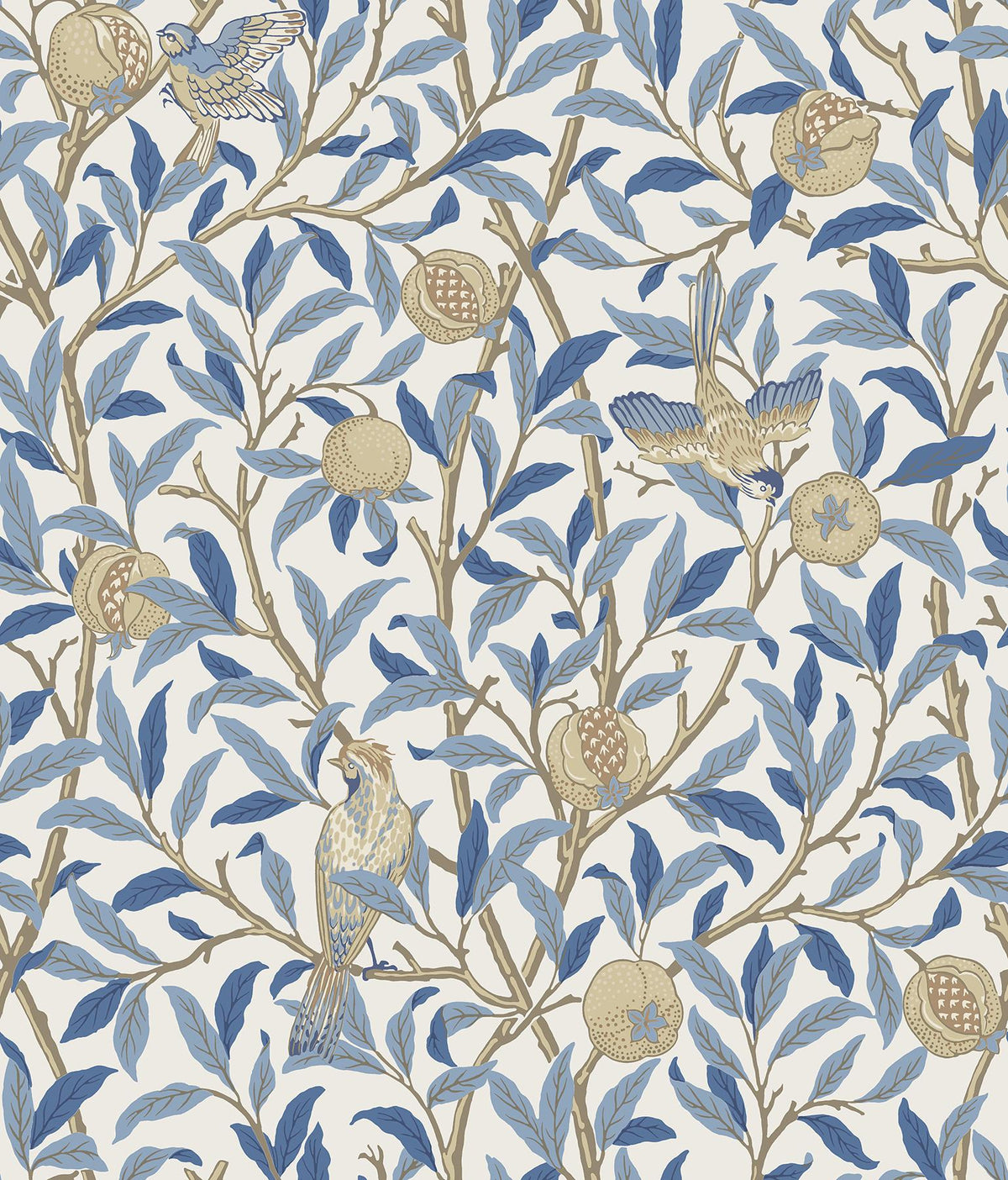 York Bird and Pomegranate Woad Peel and Stick Wallpaper