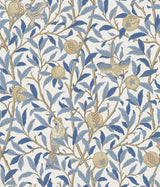 York Bird and Pomegranate Woad Peel and Stick Wallpaper
