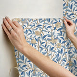York Bird and Pomegranate Woad Peel and Stick Wallpaper