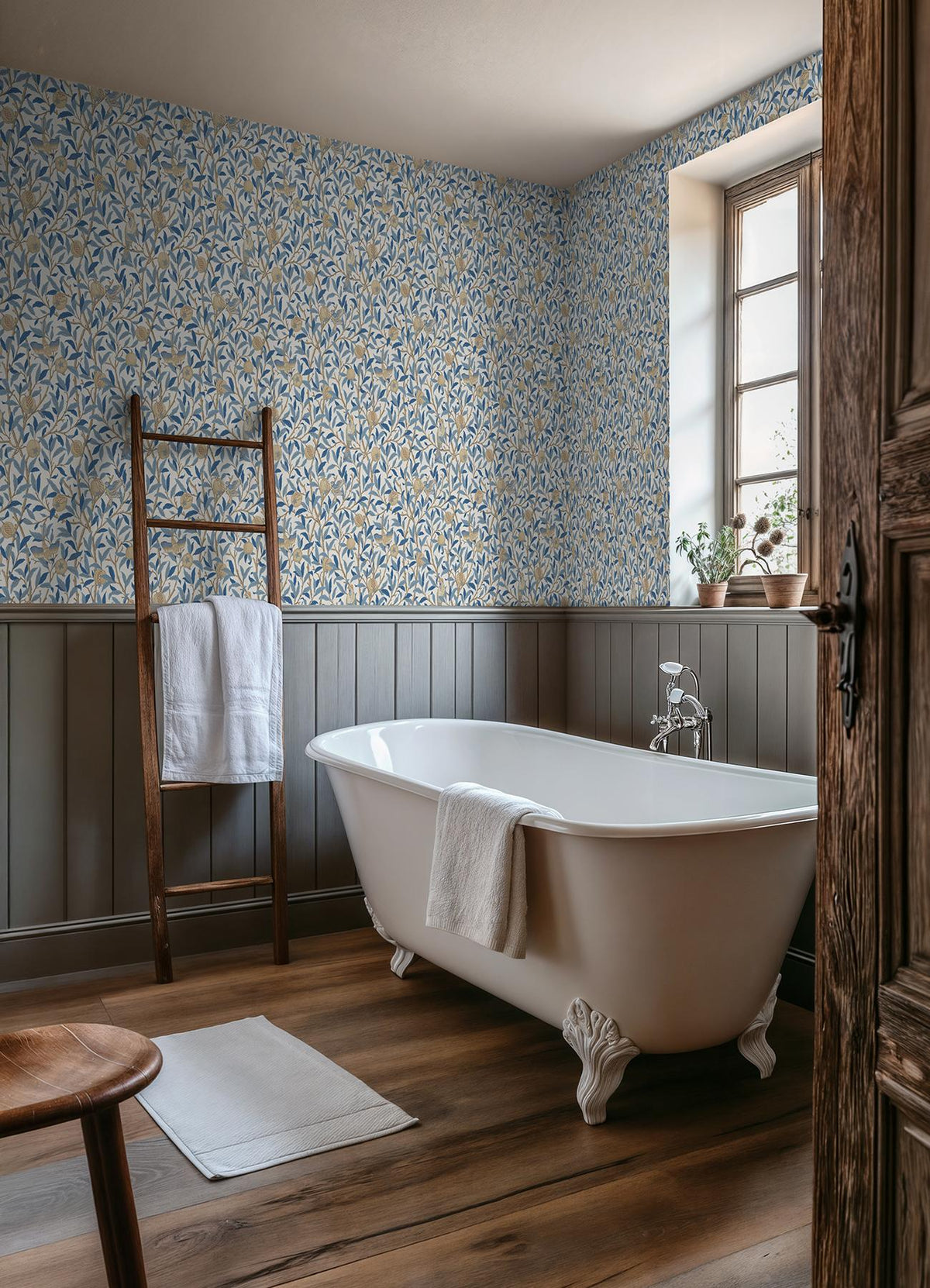 York Bird and Pomegranate Woad Peel and Stick Wallpaper