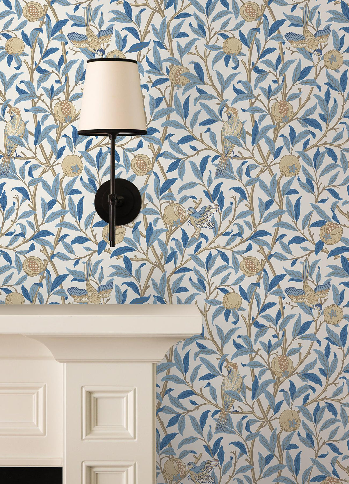 York Bird and Pomegranate Woad Peel and Stick Wallpaper