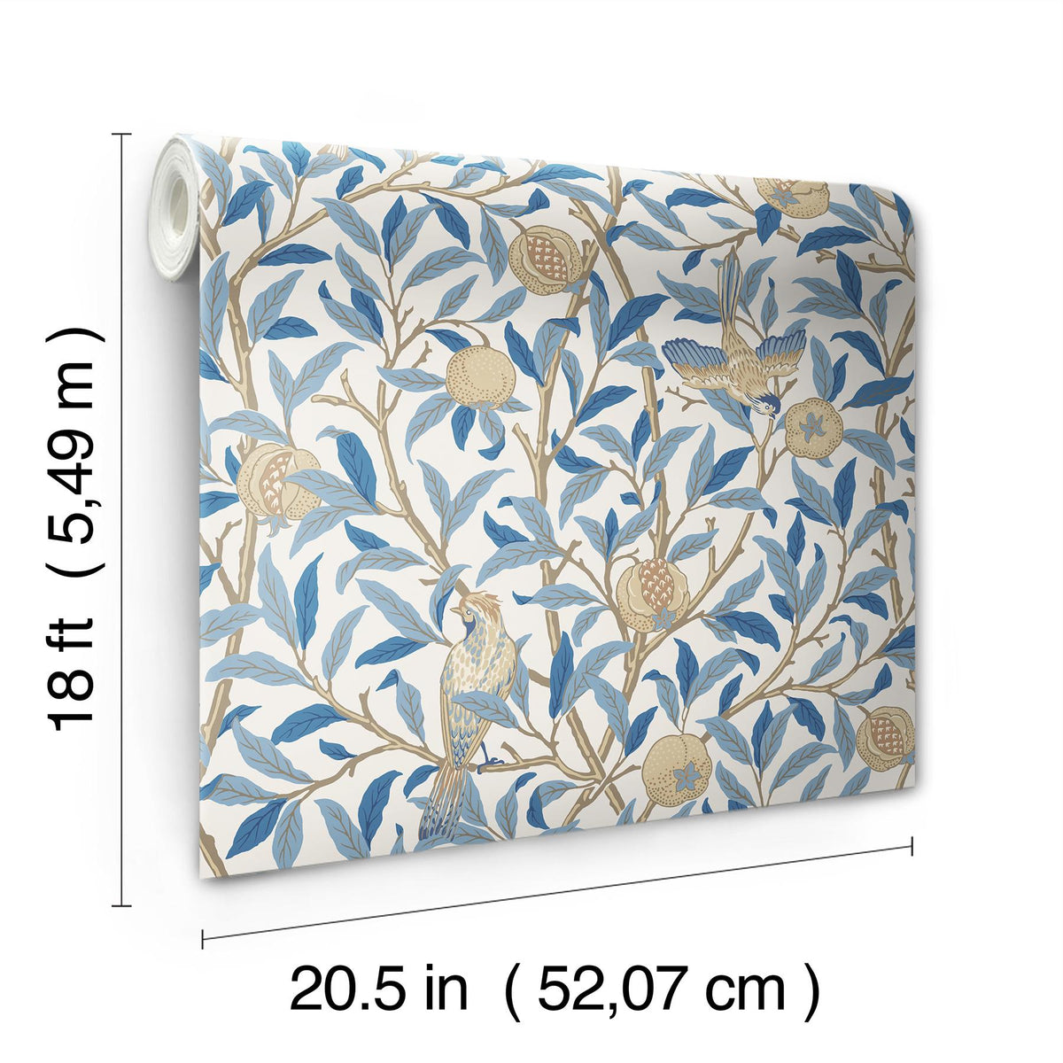 York Bird and Pomegranate Woad Peel and Stick Wallpaper