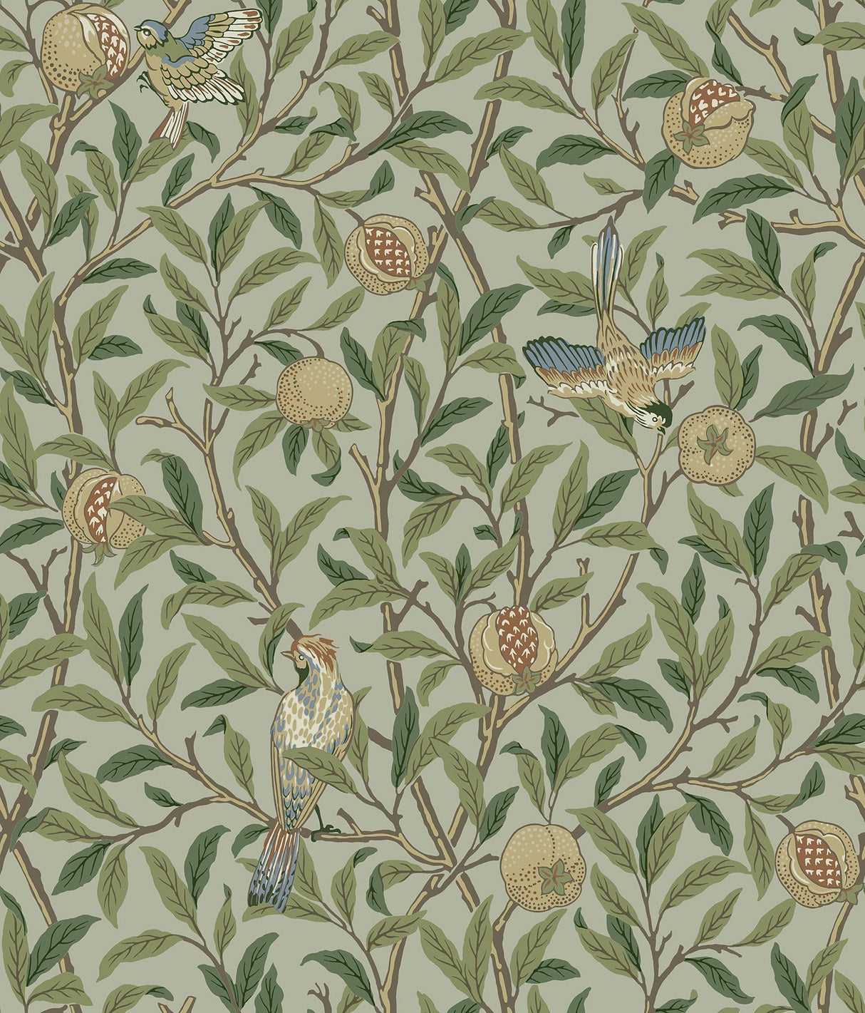 York Bird and Pomegranate Bayleaf and Forest Peel and Stick Wallpaper