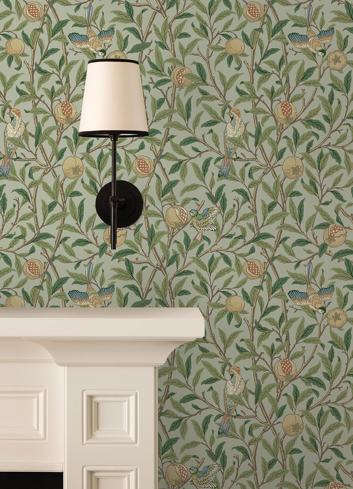 York Bird and Pomegranate Bayleaf and Forest Peel and Stick Wallpaper