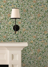 York Bird and Pomegranate Bayleaf and Forest Peel and Stick Wallpaper