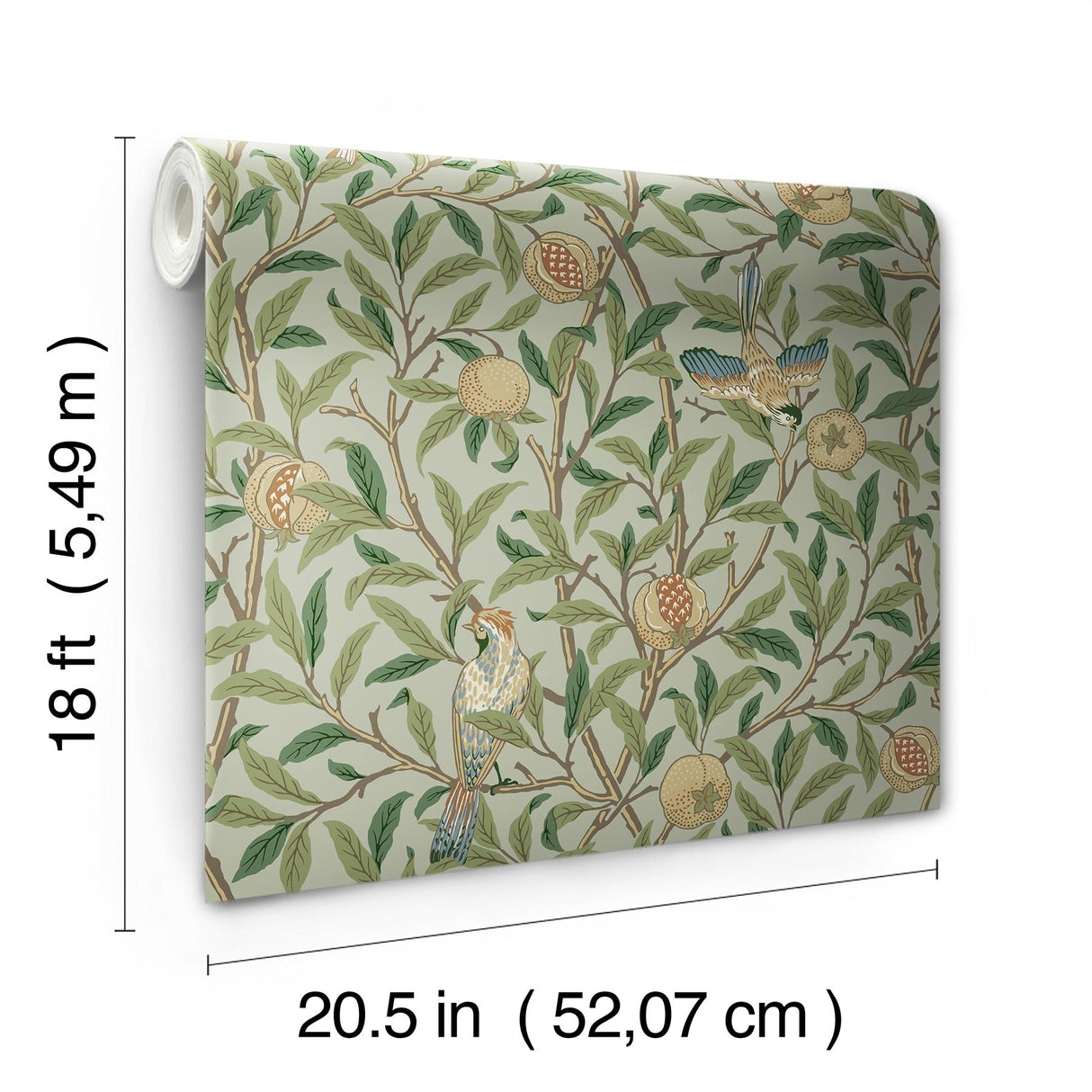 York Bird and Pomegranate Bayleaf and Forest Peel and Stick Wallpaper