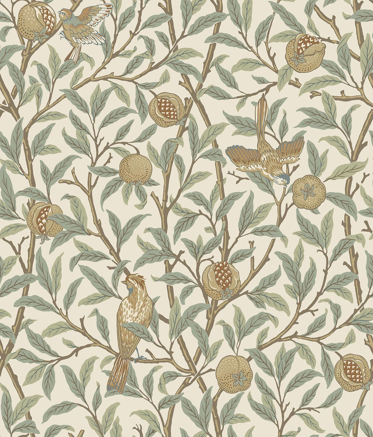 York Bird and Pomegranate Linen and Sage Peel and Stick Wallpaper