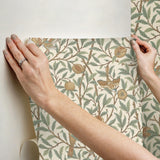 York Bird and Pomegranate Linen and Sage Peel and Stick Wallpaper