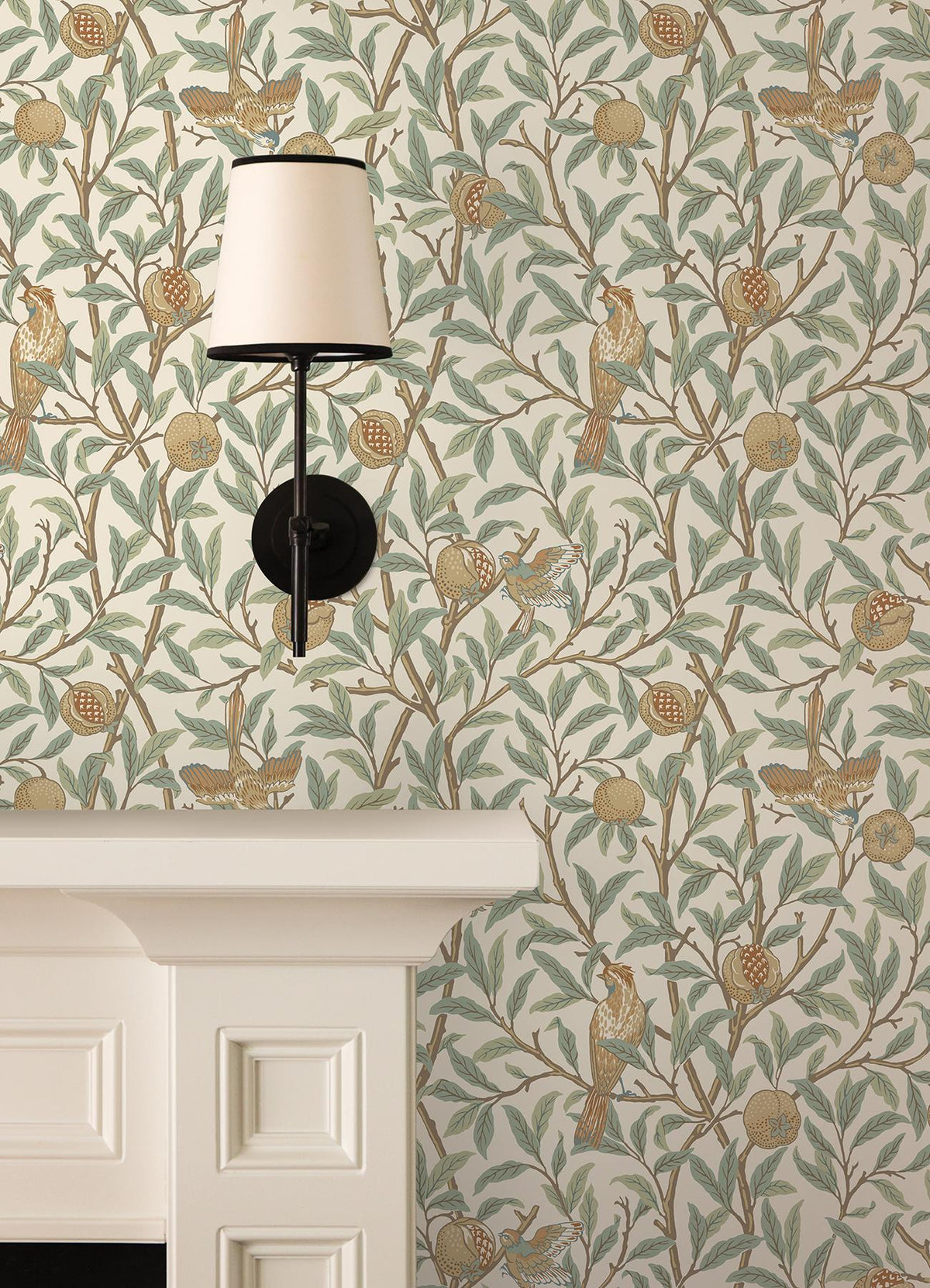 York Bird and Pomegranate Linen and Sage Peel and Stick Wallpaper
