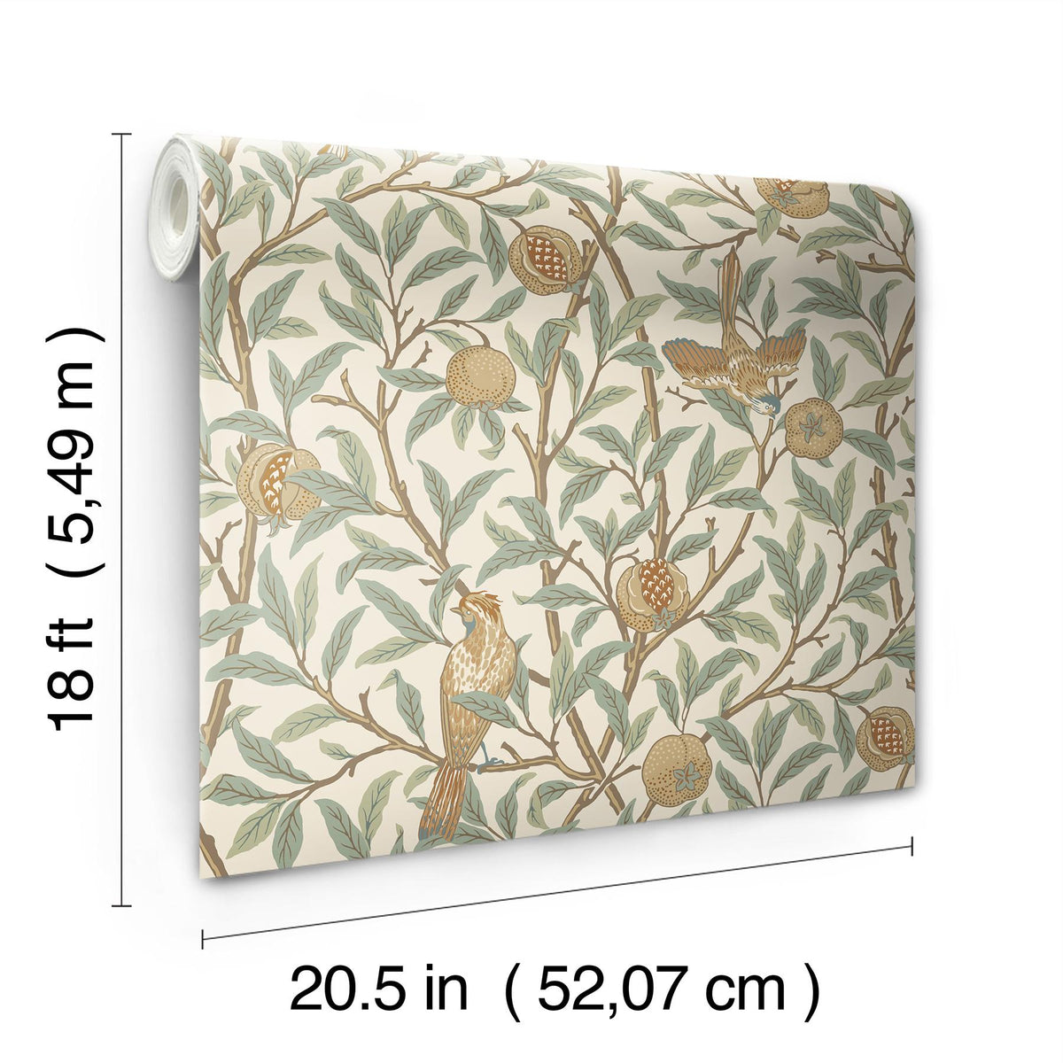 York Bird and Pomegranate Linen and Sage Peel and Stick Wallpaper