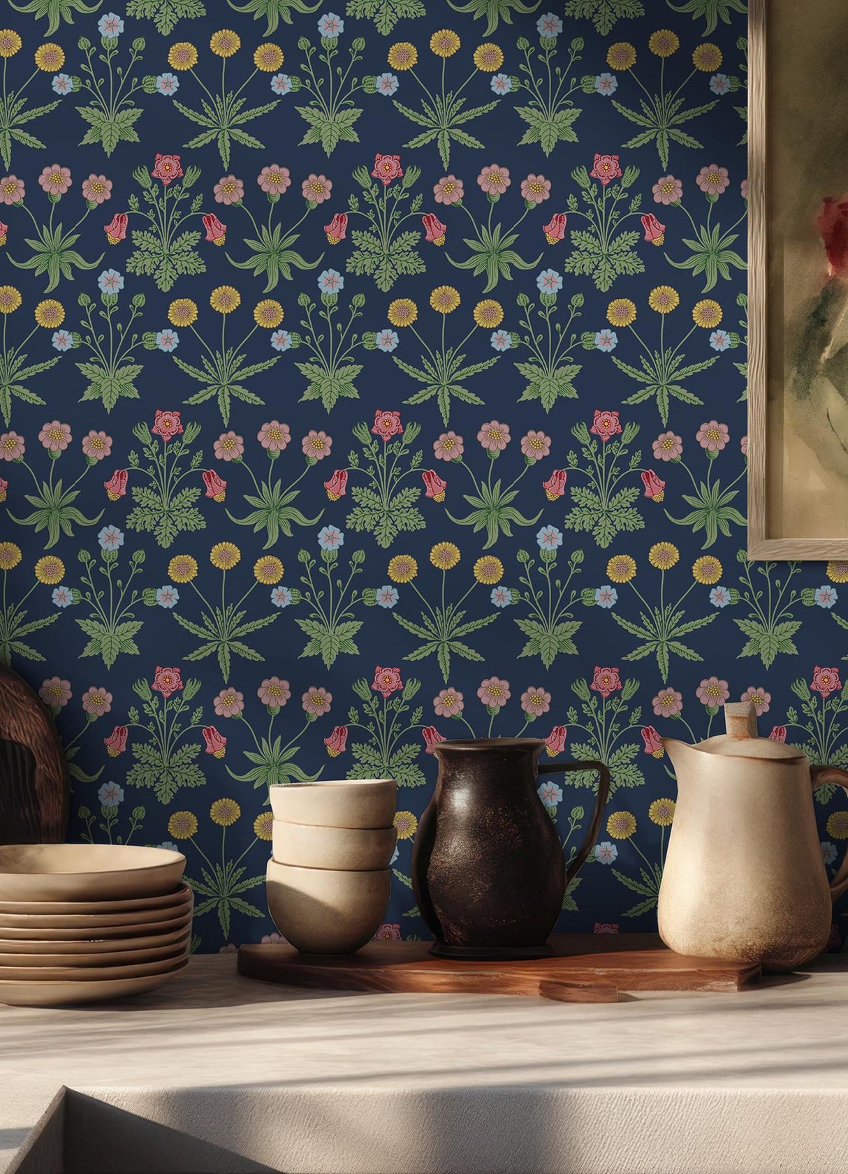 York Daisy Indigo Peel and Stick Wallpaper