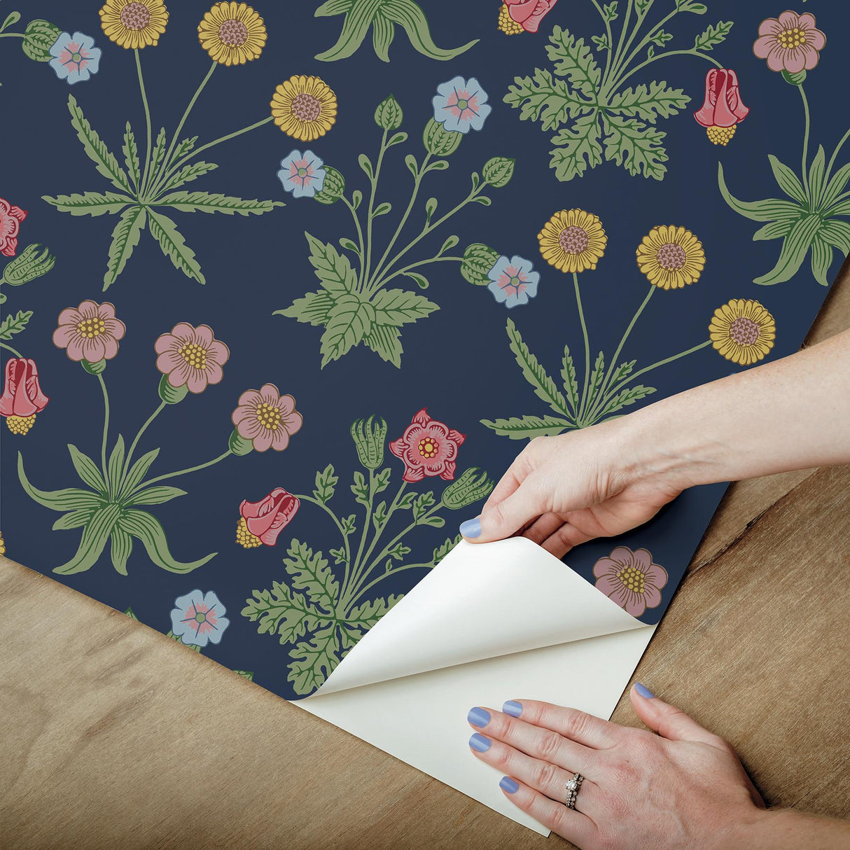 York Daisy Indigo Peel and Stick Wallpaper