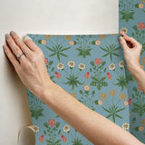 York Daisy Wedgwood and Coral Peel and Stick Wallpaper