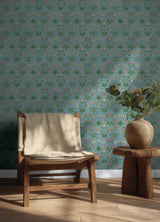 York Daisy Wedgwood and Coral Peel and Stick Wallpaper