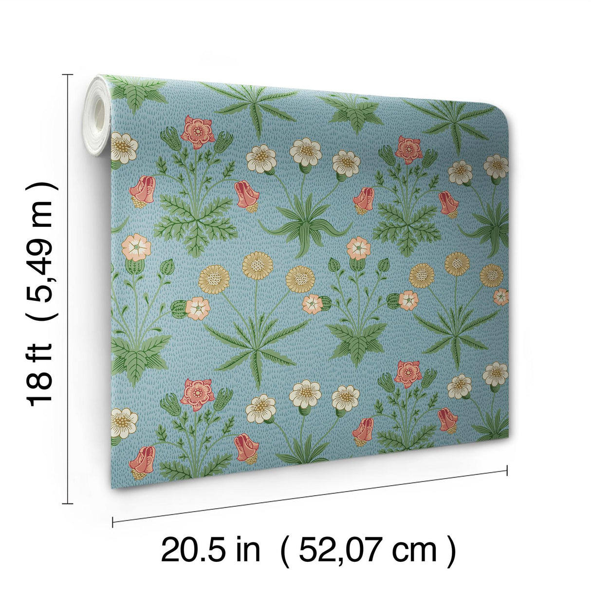 York Daisy Wedgwood and Coral Peel and Stick Wallpaper