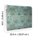 York Daisy Wedgwood and Coral Peel and Stick Wallpaper