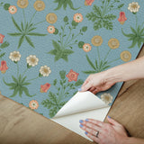 York Daisy Wedgwood and Coral Peel and Stick Wallpaper