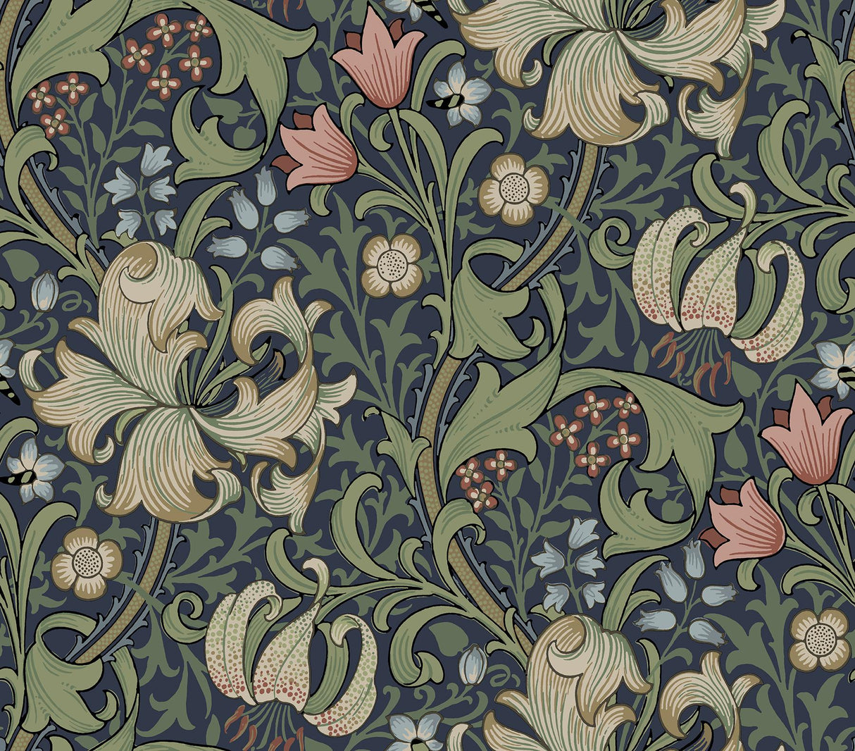 York Golden Lily Indigo and Rose Peel and Stick Wallpaper
