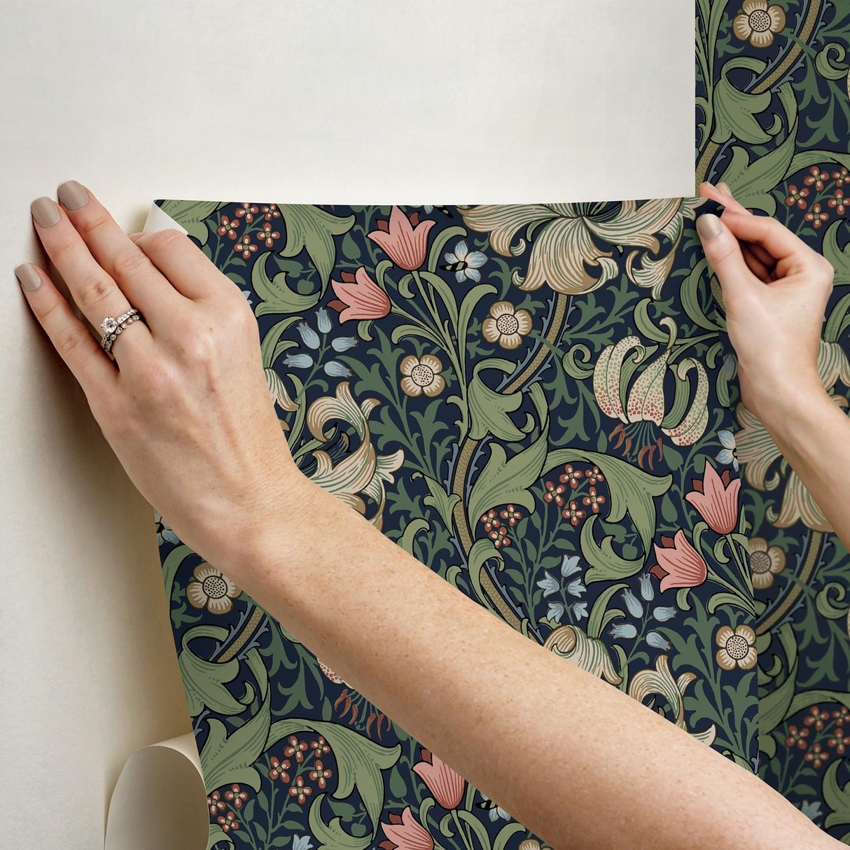 York Golden Lily Indigo and Rose Peel and Stick Wallpaper