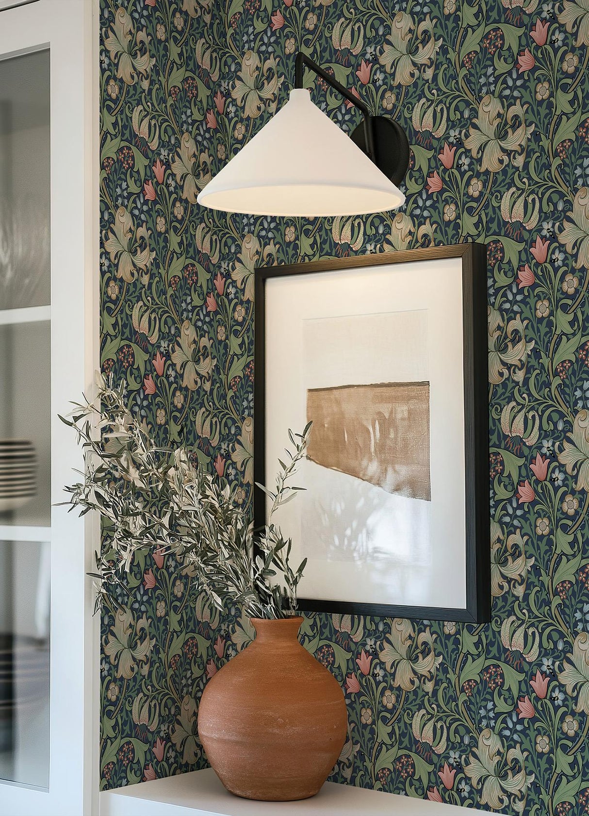 York Golden Lily Indigo and Rose Peel and Stick Wallpaper