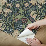 York Golden Lily Indigo and Rose Peel and Stick Wallpaper