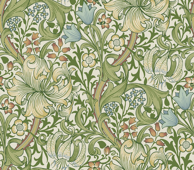 York Golden lily Boughs Green Peel and Stick Wallpaper