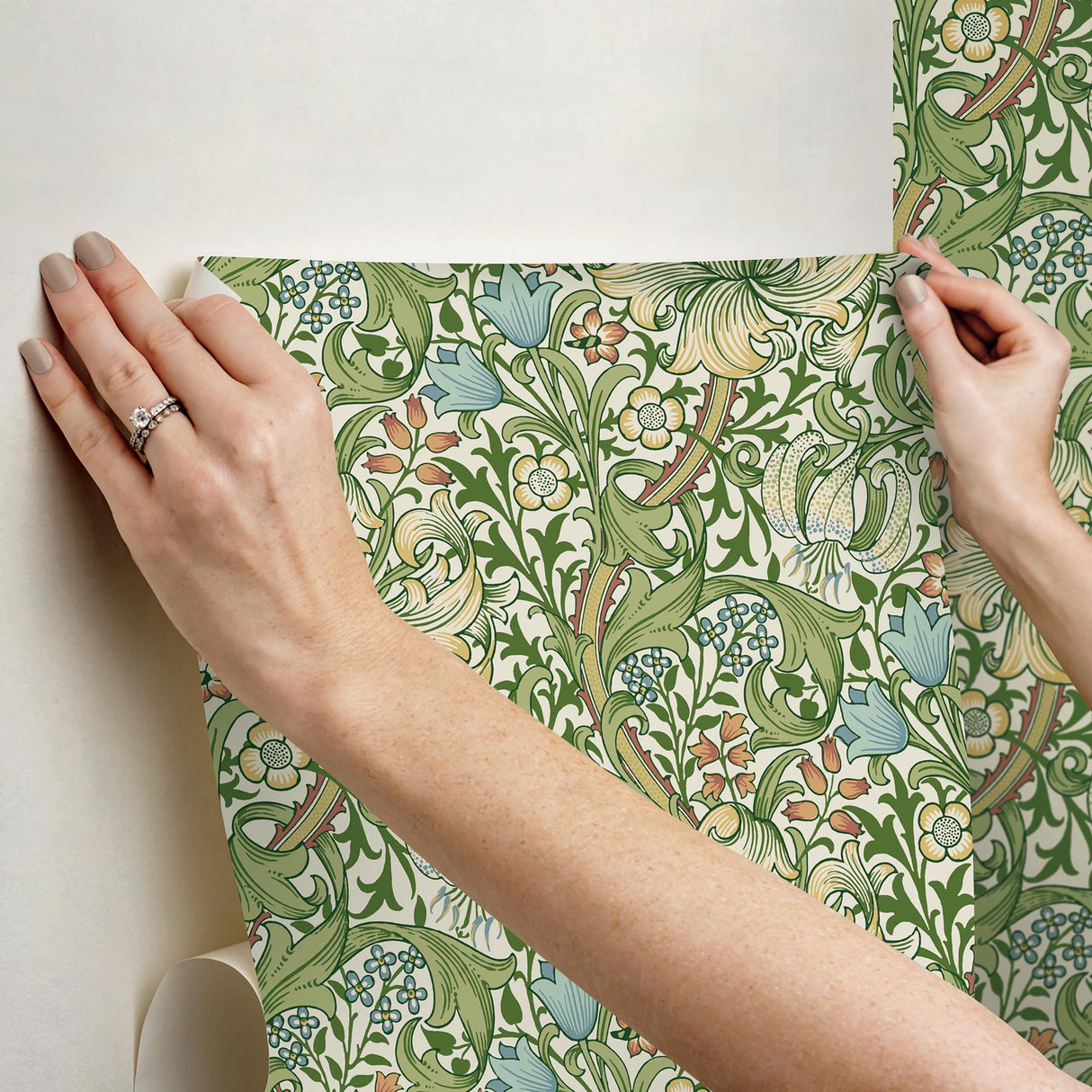 York Golden lily Boughs Green Peel and Stick Wallpaper