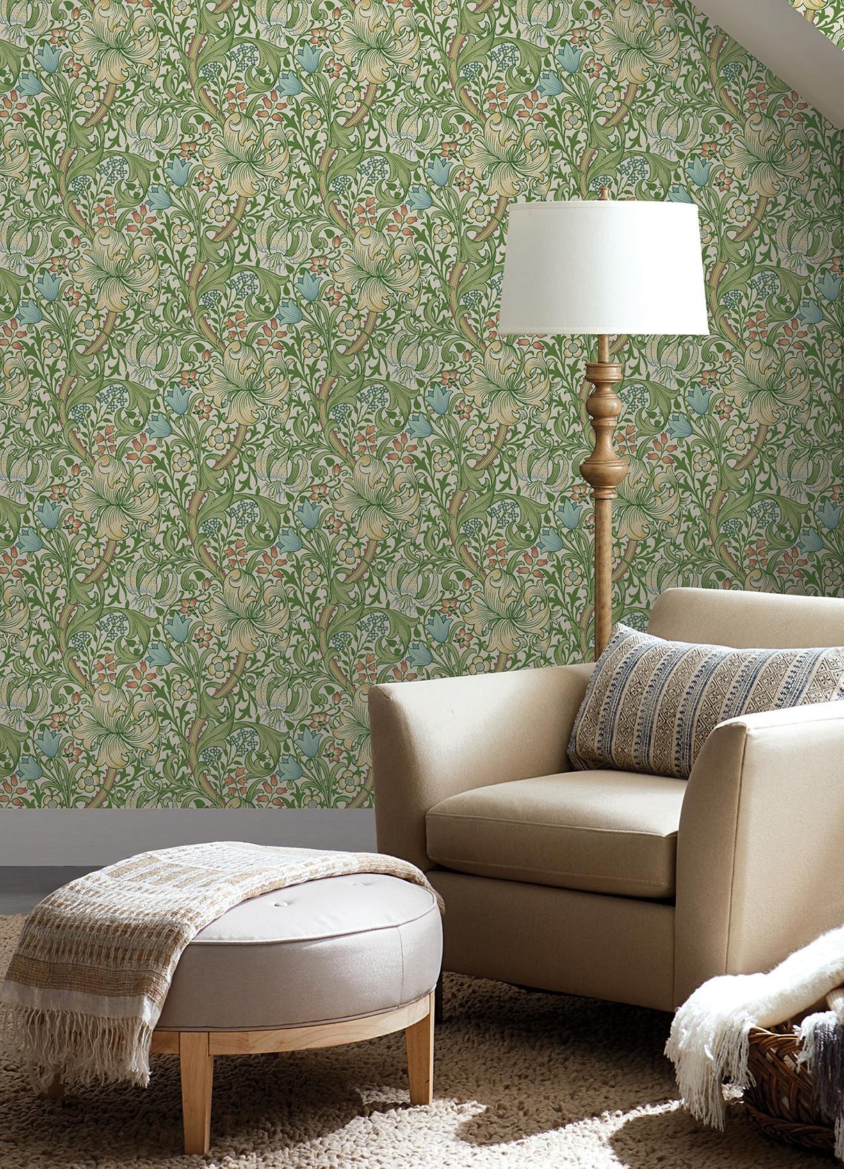 York Golden lily Boughs Green Peel and Stick Wallpaper