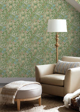 York Golden lily Boughs Green Peel and Stick Wallpaper