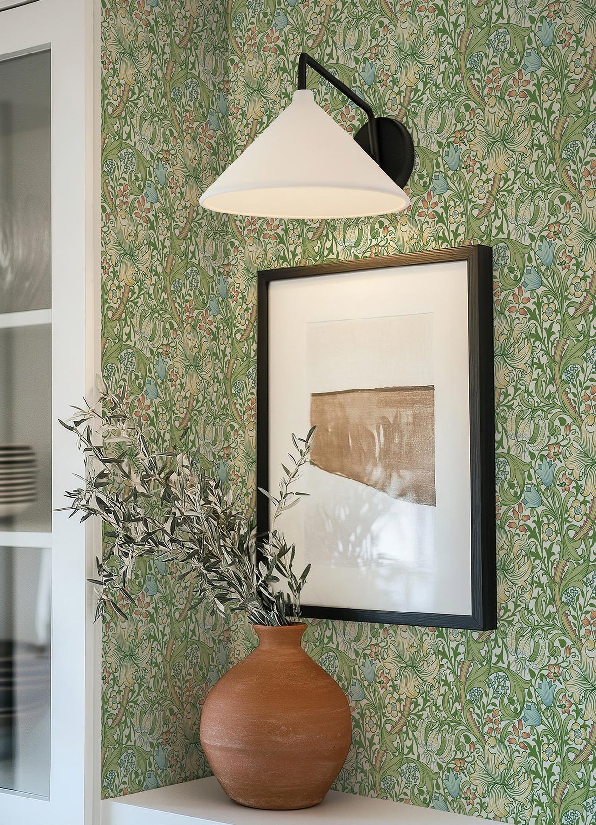 York Golden lily Boughs Green Peel and Stick Wallpaper