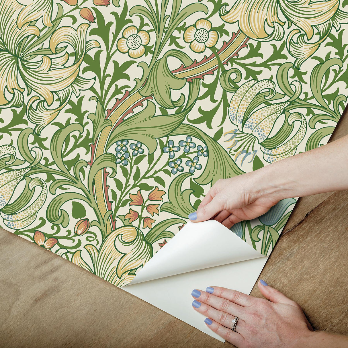 York Golden lily Boughs Green Peel and Stick Wallpaper