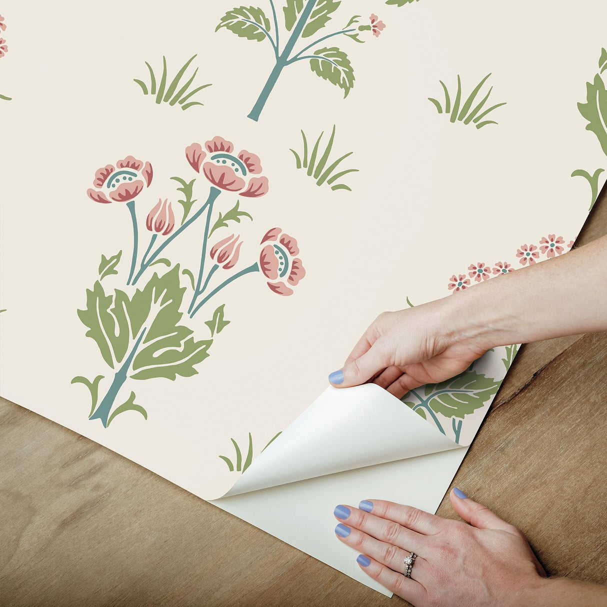 York Meadow Sweet Cotton and Rose Peel and Stick Wallpaper
